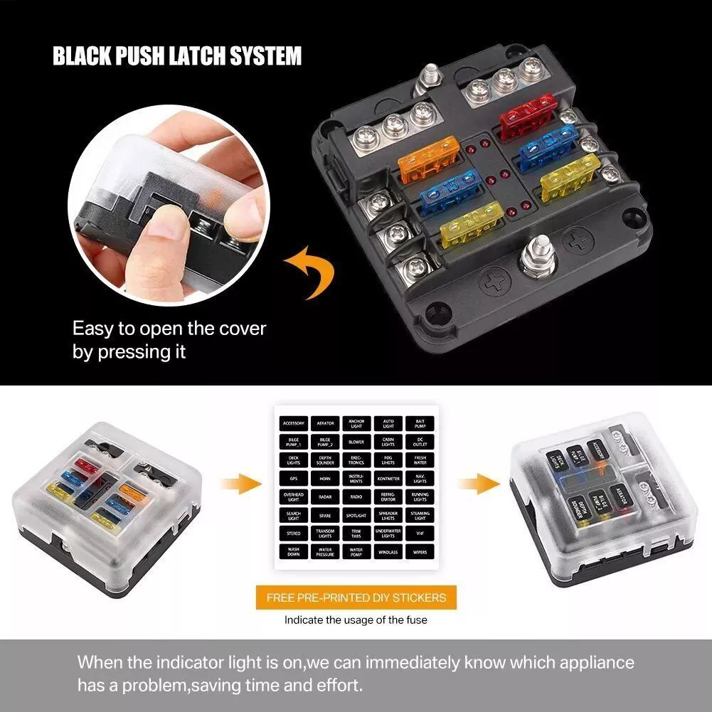 12-Way Blade Fuse Box with Cover, 12–24 V - image 3
