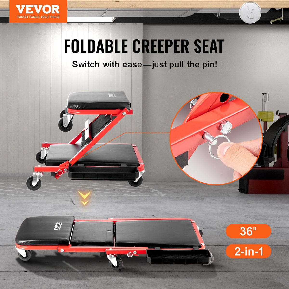 Foldable Z-Creeper & Mechanic's Seat, 91.4 cm, 136 kg - image 2