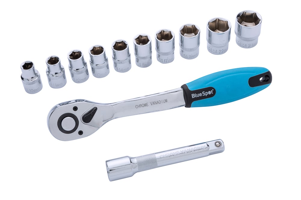 Blue Spot Tools 12-Piece 1/2" Metric Ratchet & Socket Set (10-24mm)