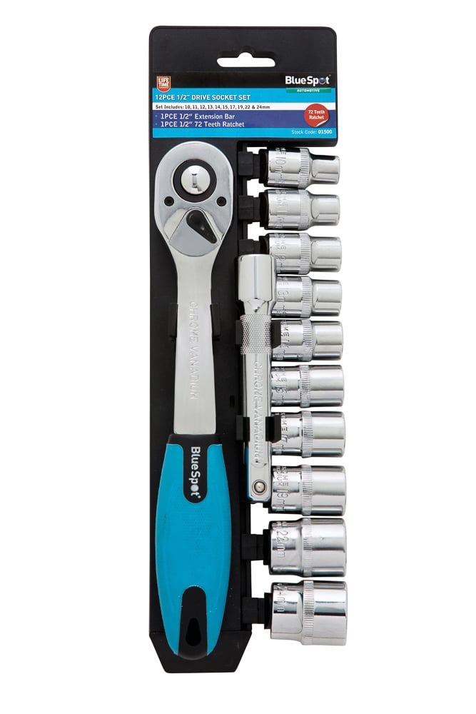 Blue Spot Tools 12-Piece 1/2" Metric Ratchet & Socket Set (10-24mm)