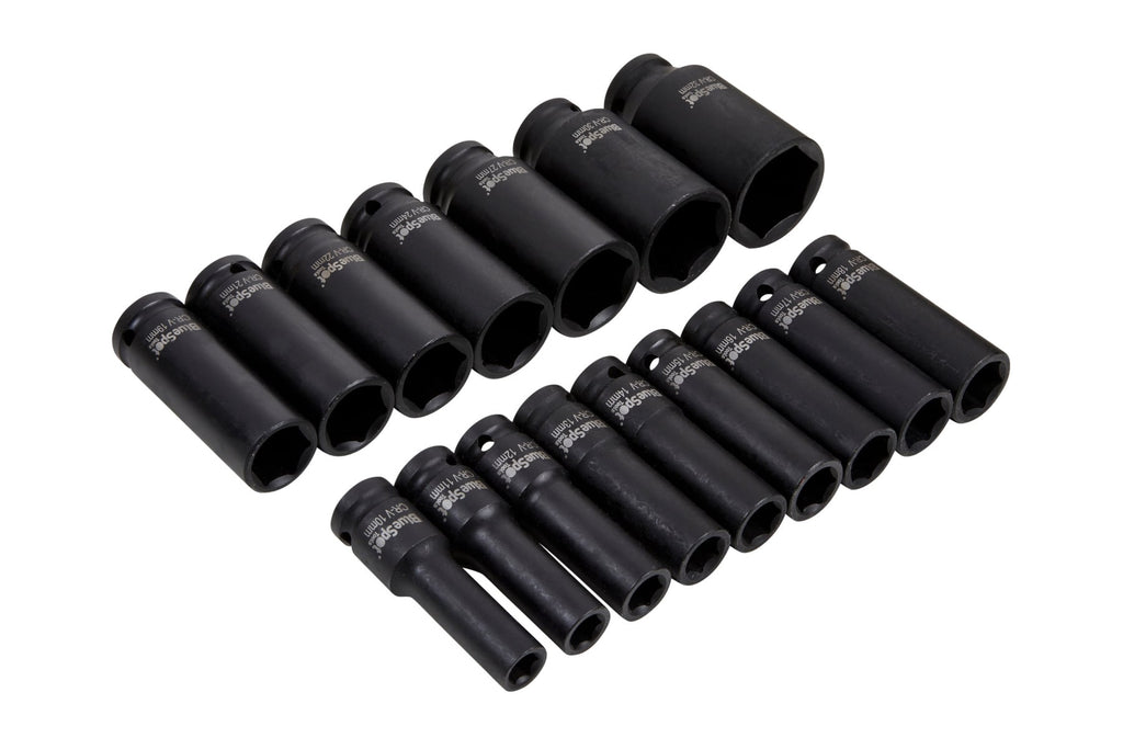 Blue Spot Tools 16-Piece 1/2" Metric Deep Impact Sockets (10-32mm)