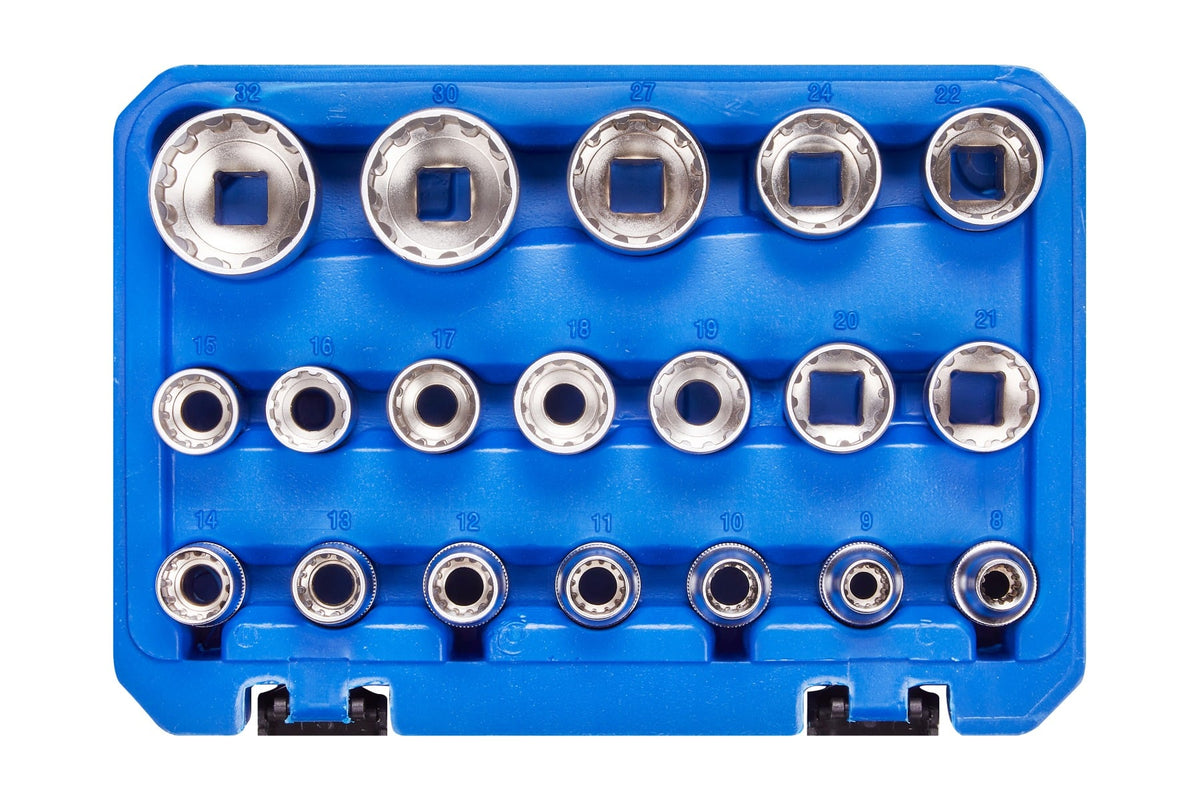 Blue Spot Tools 19-Piece 1/2" Multi Fit Socket Set (8-32mm) (5/16"-1 1/4")