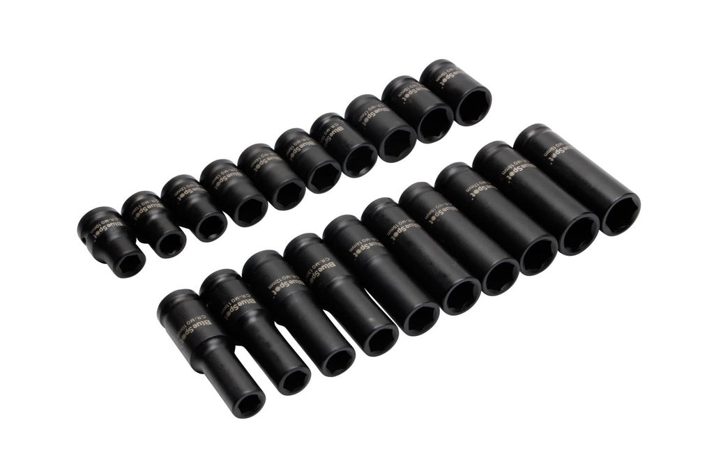Blue Spot Tools 20-Piece 1/2" Deep and Shallow Metric Impact Sockets (10-19mm)