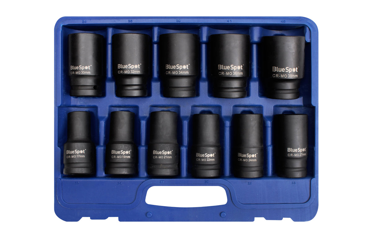 Blue Spot Tools 11-Piece 3/4" Metric Deep Impact Sockets (17-38mm)