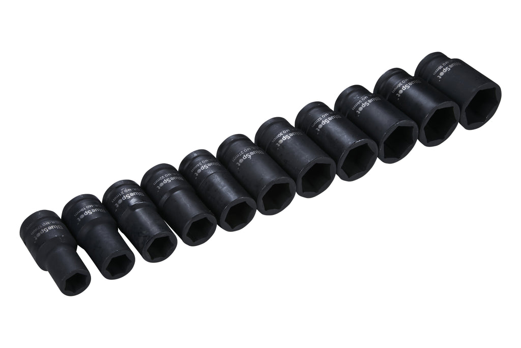 Blue Spot Tools 11-Piece 3/4" Metric Deep Impact Sockets (17-38mm)