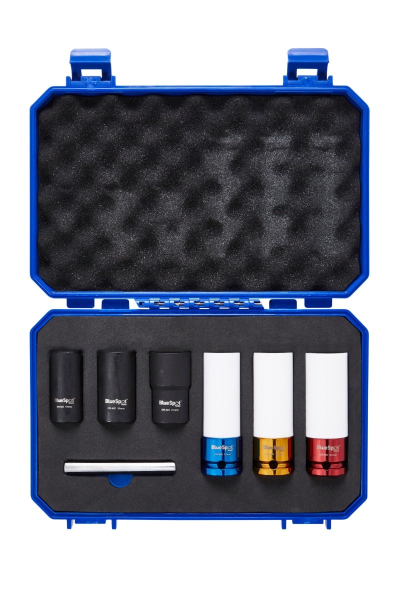 Blue Spot Tools 7-Piece 1/2" Wheel Nut Impact Socket Set (17, 19, 21mm)