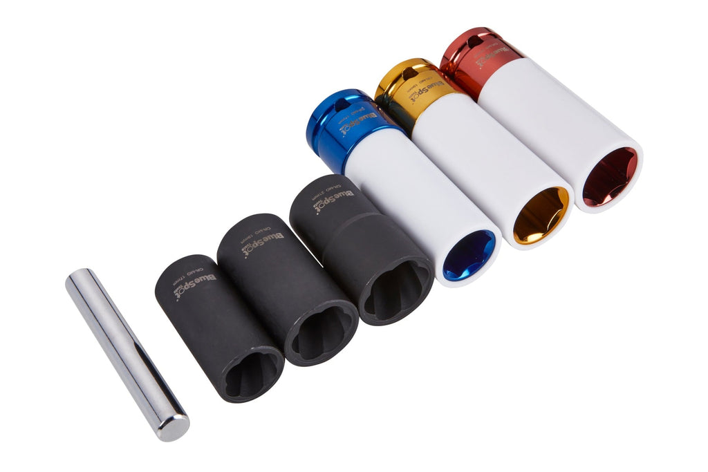 Blue Spot Tools 7-Piece 1/2" Wheel Nut Impact Socket Set (17, 19, 21mm)
