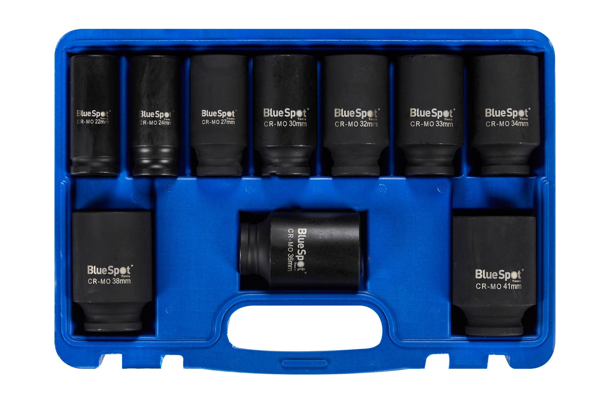 Blue Spot Tools 10-Piece 1/2" Metric Deep Impact Sockets 22MM-41MM