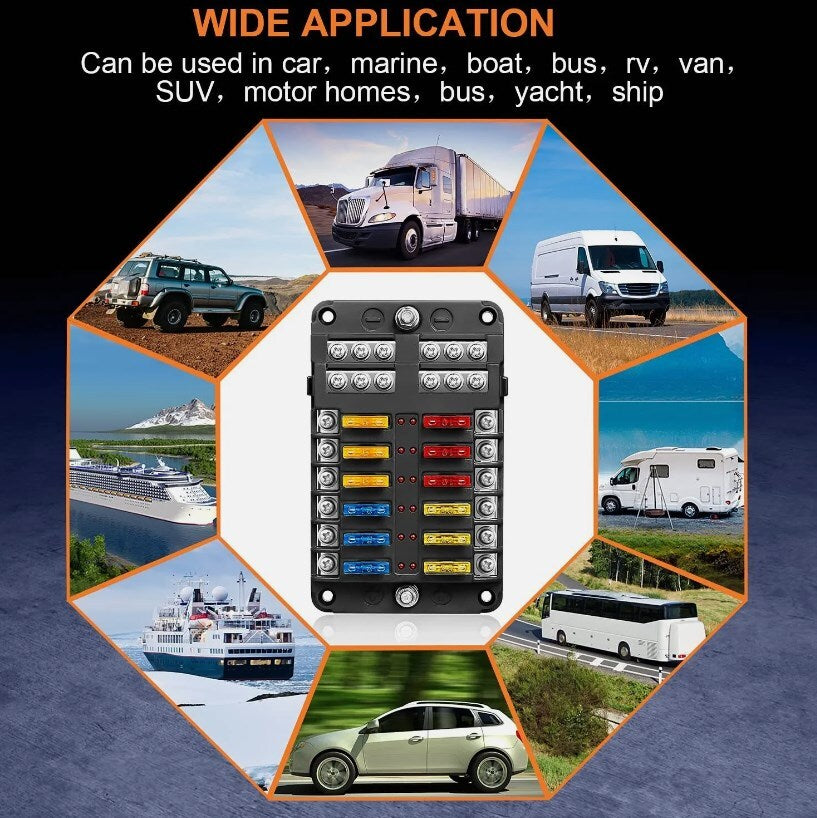 12-Way Blade Fuse Box with Cover, 12–24 V - image 5