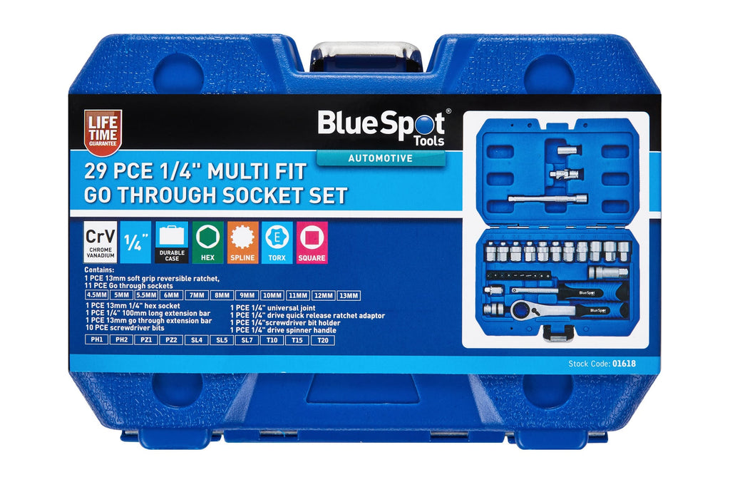Blue Spot Tools 29-Piece 1/4" Multi Fit Go Through Socket Set (4.5-13mm)