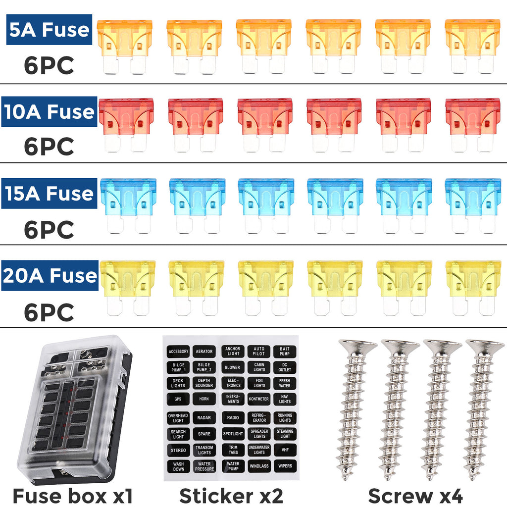 12-Way Blade Fuse Box with Cover, 12–24 V - image 6