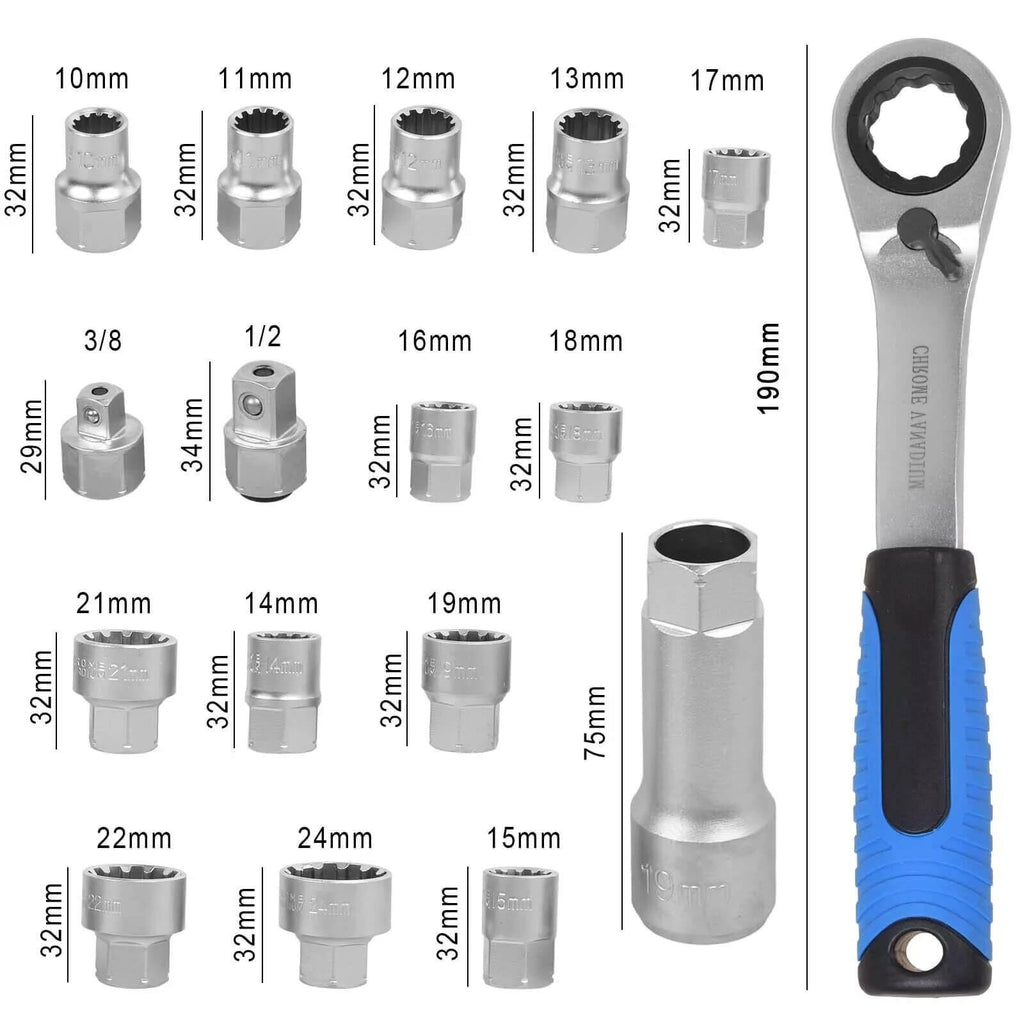 17-Piece Through-Hole Ratchet & Socket Set, 10–24 mm - image 3