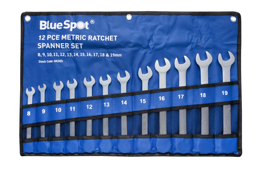 Blue Spot Tools 12-Piece Metric Ratchet Spanner Set (8-19mm)