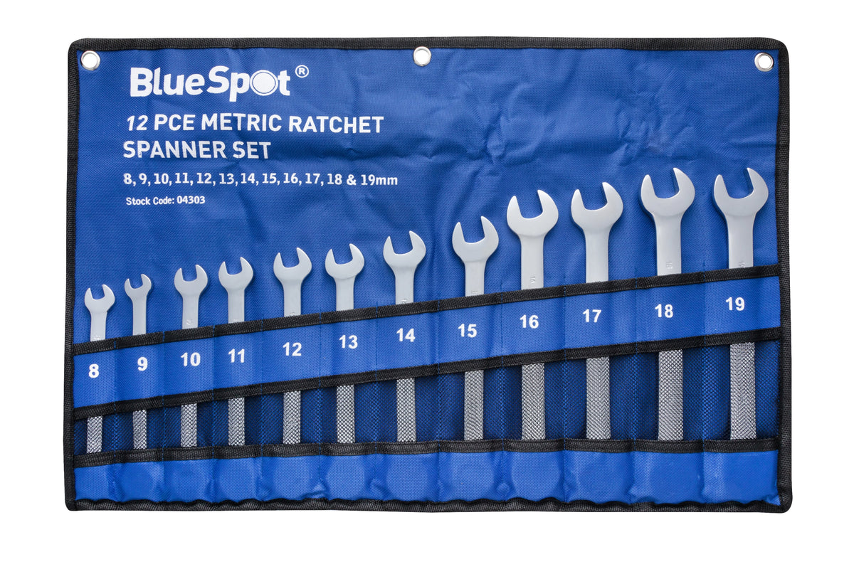 Blue Spot Tools 12-Piece Metric Ratchet Spanner Set (8-19mm)