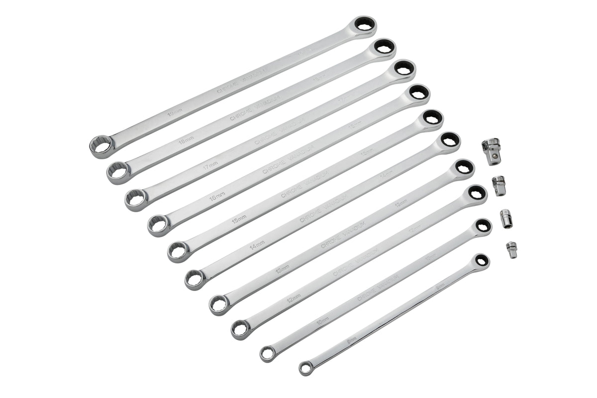 Blue Spot Tools 10-Piece Extra Long Ratchet Spanner and Adaptor Set (8-19mm)