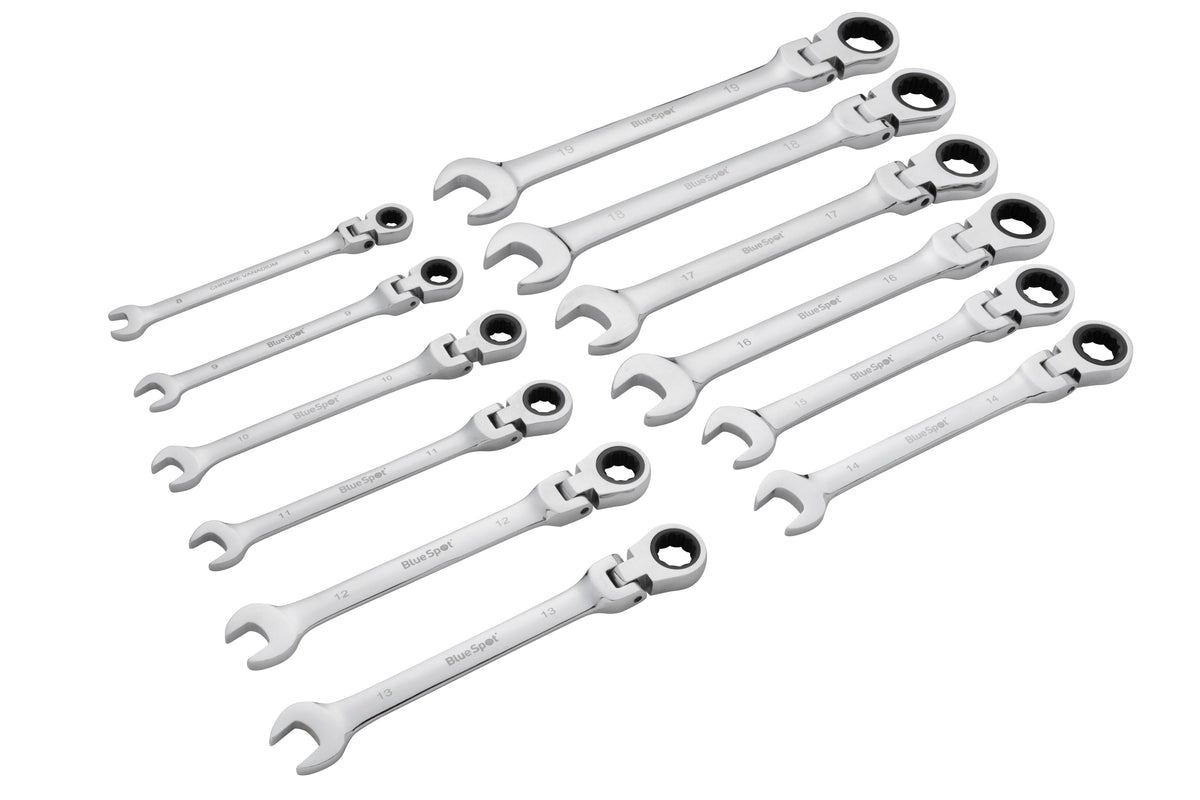 Blue Spot Tools 12-Piece Flexible Metric Ratchet Spanner Set (8-19mm) (With Case)