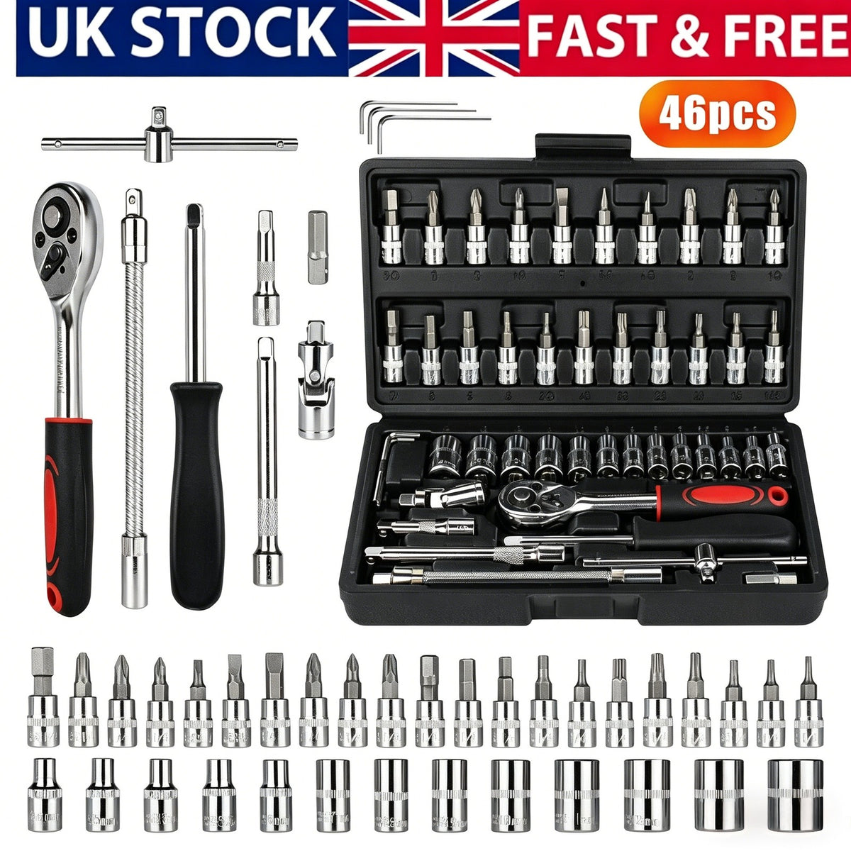 46-Piece 1/4" Drive Socket & Bit Set, 4–14 mm - image 1