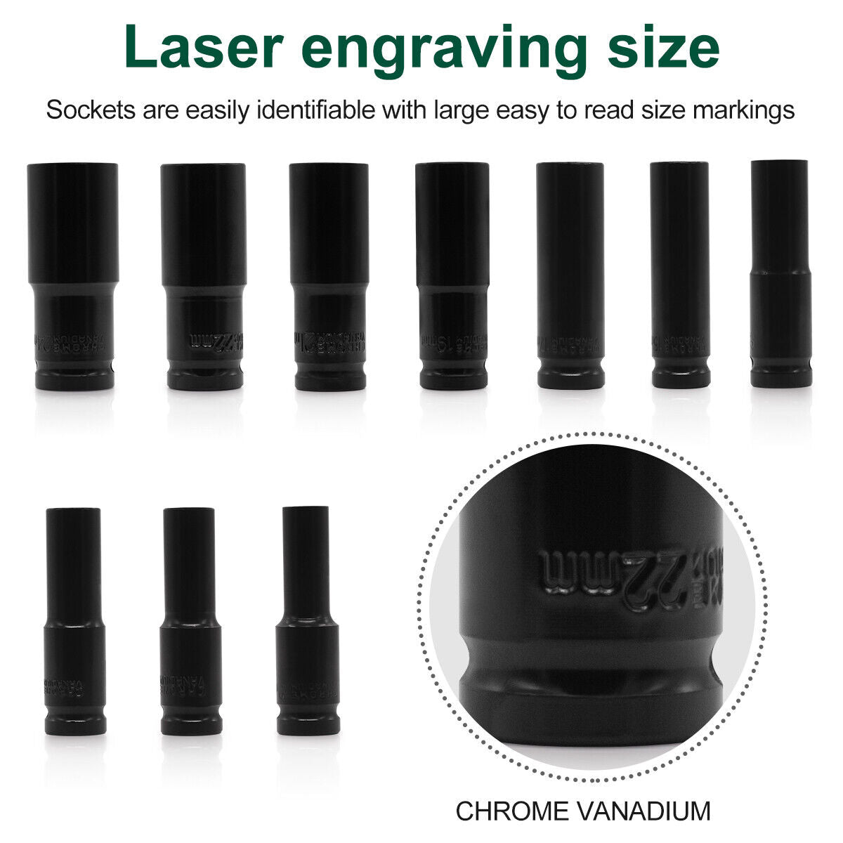 10-Piece 1/2" Drive Deep Impact Socket Set, 10–24 mm Thin Wall - image 4