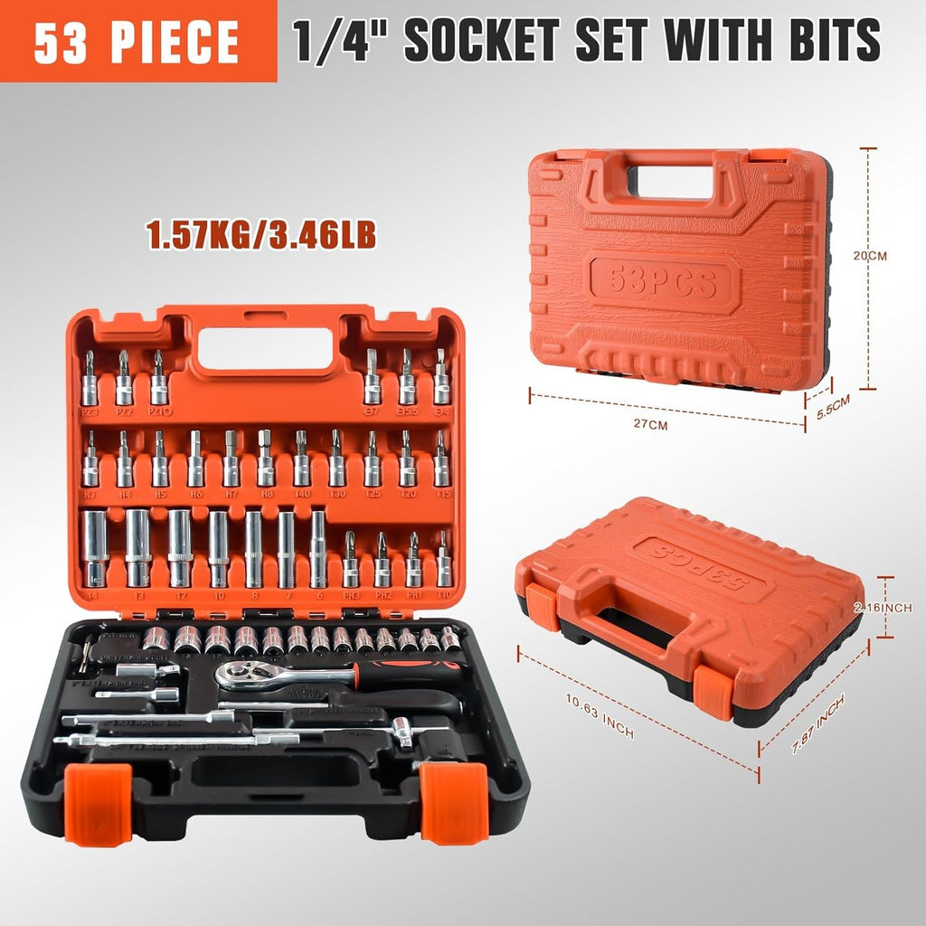 53-Piece 1/4" Drive Socket & Bit Set with Ratchet and Case - image 1