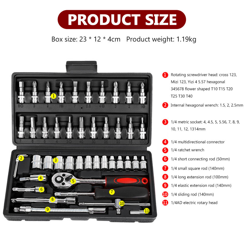 46-Piece 1/4" Drive Socket & Bit Set, 4–14 mm - image 4
