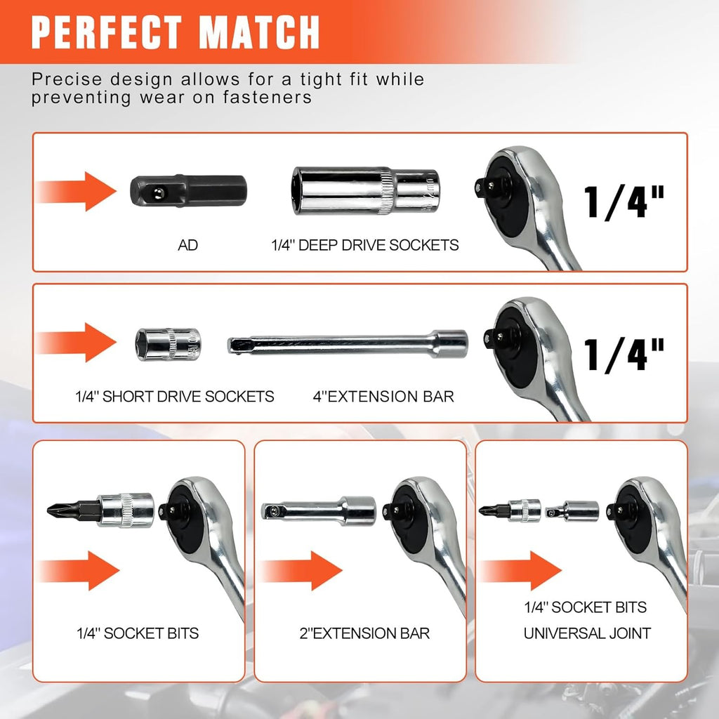 53-Piece 1/4" Drive Socket & Bit Set with Ratchet and Case - image 4