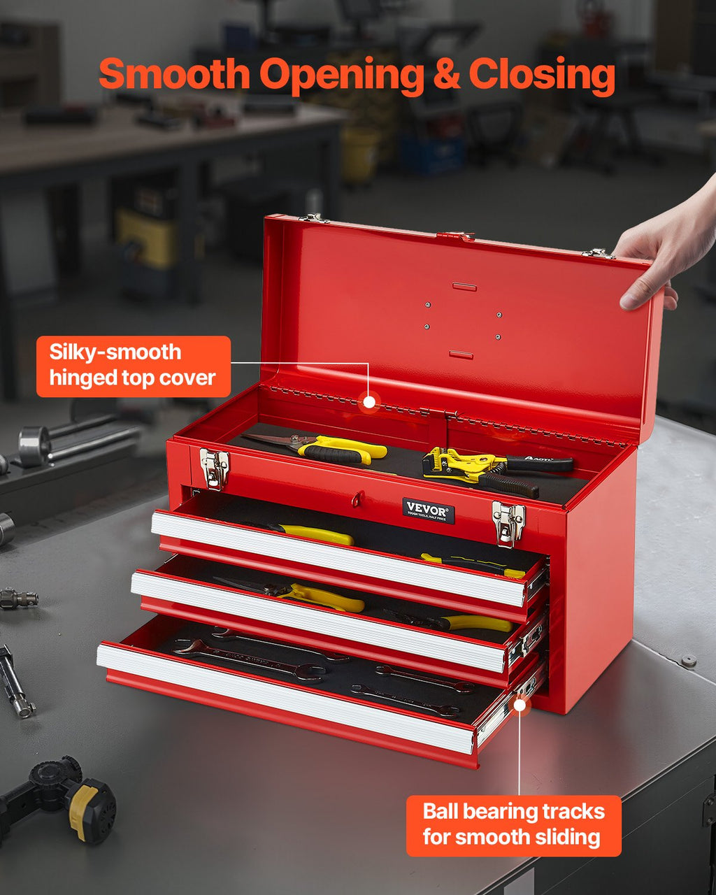 3-Drawer Metal Tool Chest, 52 cm, Red - image 4