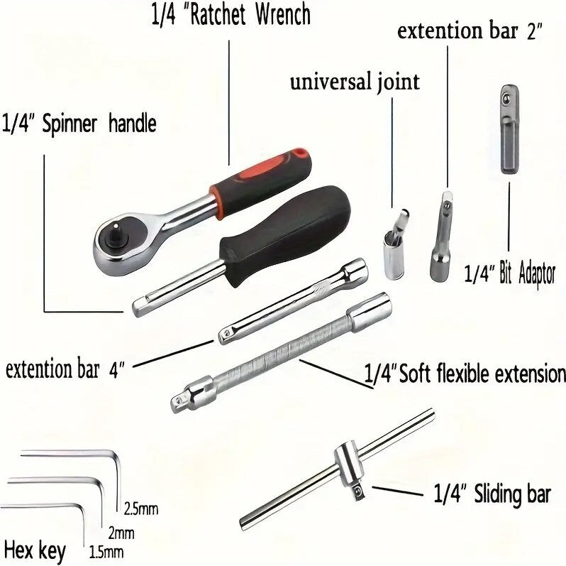 46-Piece 1/4" Drive Socket & Bit Set, 4–14 mm - image 5