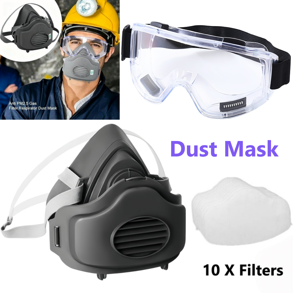 Half face respirator and goggles – photo 2