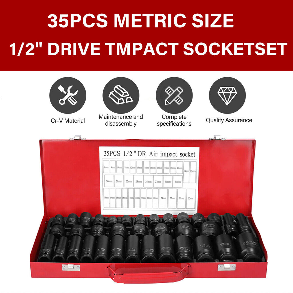 35-Piece 1/2" Drive Deep Impact Socket Set, 8–32 mm - image 1