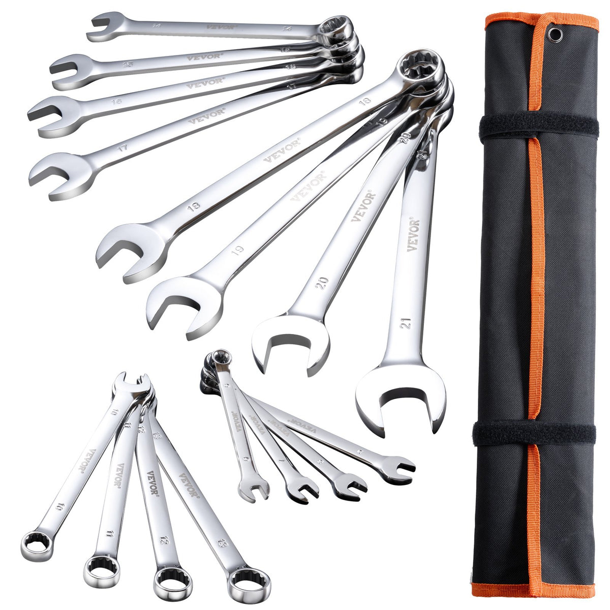 VEVOR 25-piece combination spanner set with roll-up pouch