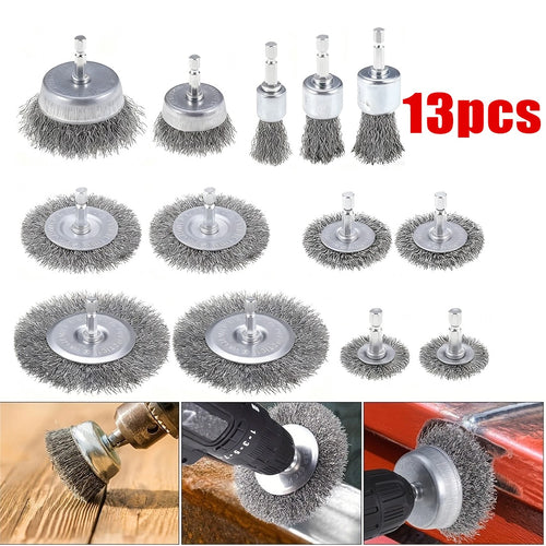 13-Piece Wire Brush Set for Drills - image 1