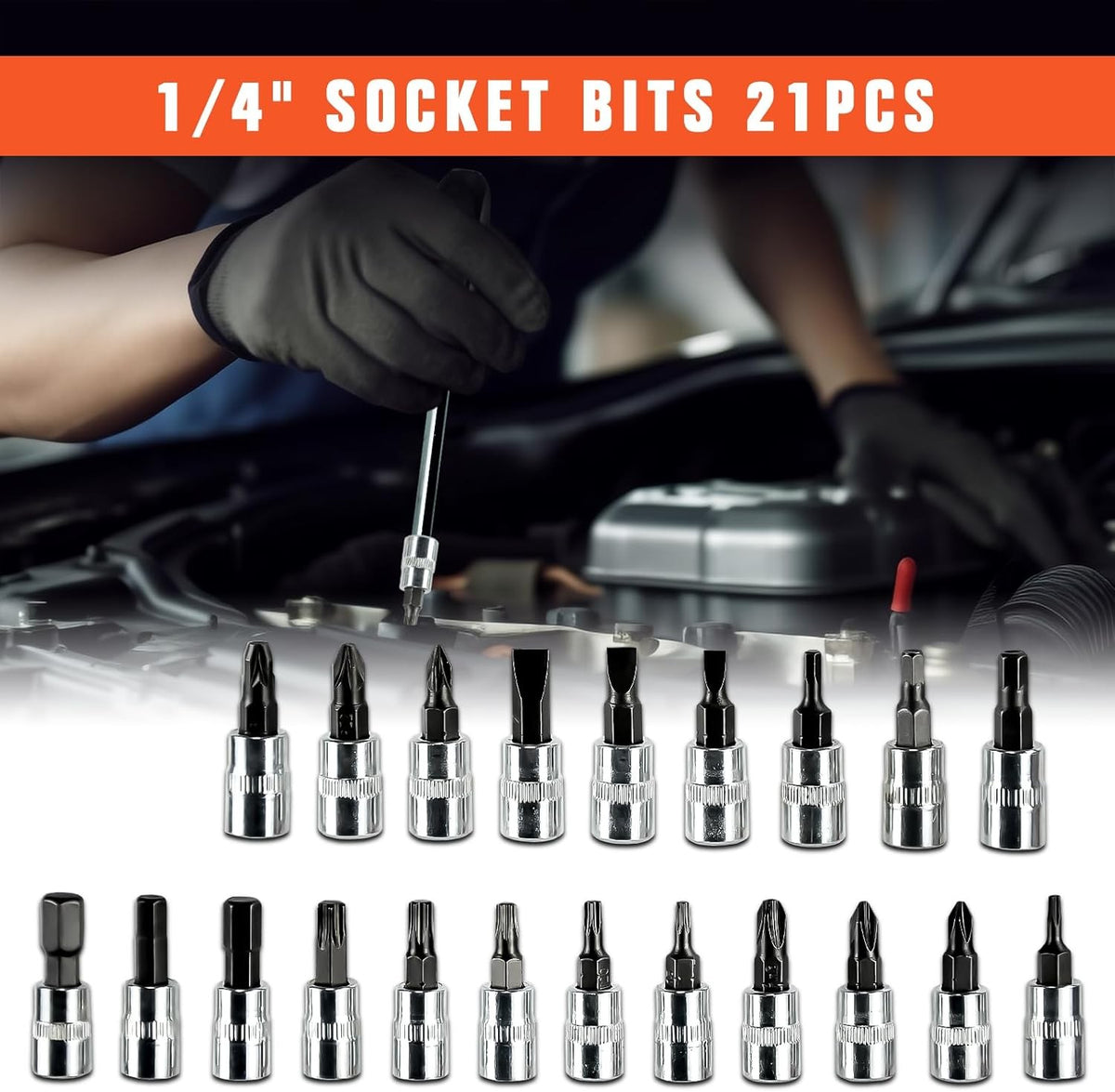53-Piece 1/4" Drive Socket & Bit Set with Ratchet and Case - image 2