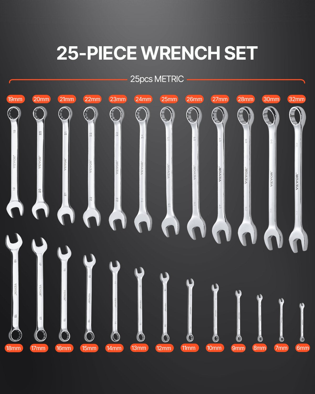 VEVOR 25-piece combination spanner set with roll-up pouch